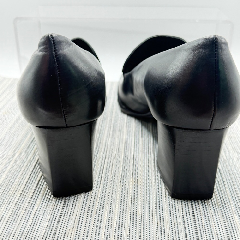 Evan-Picone Black Leather Loafers Size 8.5M Square Toe Block Heel Made in Spain - Picture 6 of 9